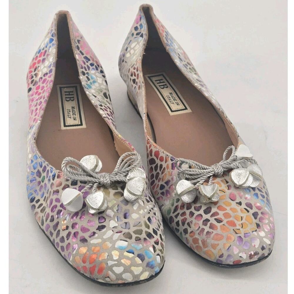 HB Italian Jest Mosaic Pebble Print Suede Leather Low Heel Shoes Sz 38 US 7.5